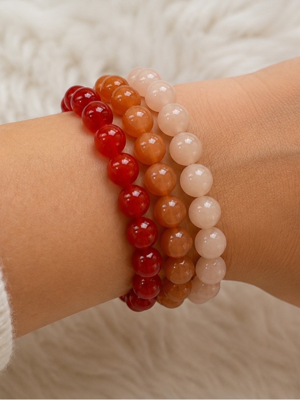 3 Piece Beaded Stretch Bracelet Set | Orange & Peach Stackable | Boho Summer